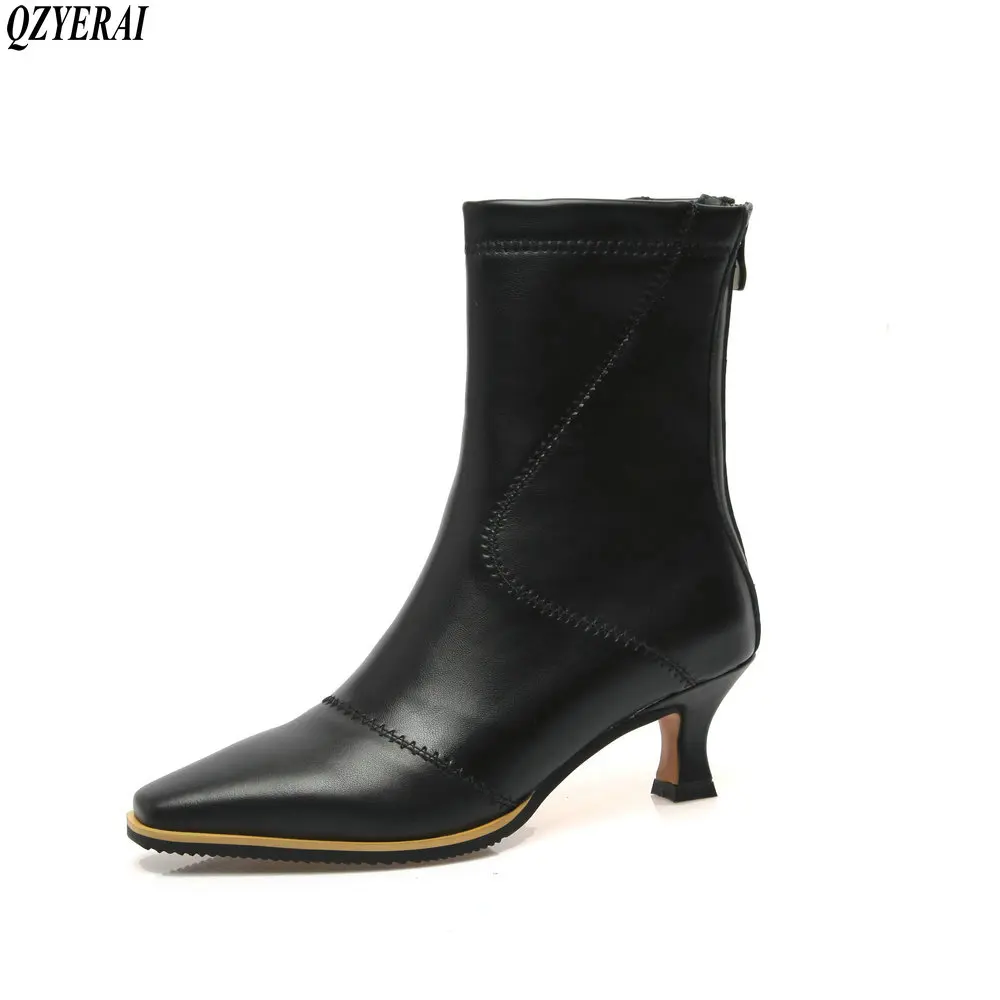 

QZYERAI New winter Genuine leather Ankle boots Women boots fashion Chelsea Female boots cowhide warm Women shoes