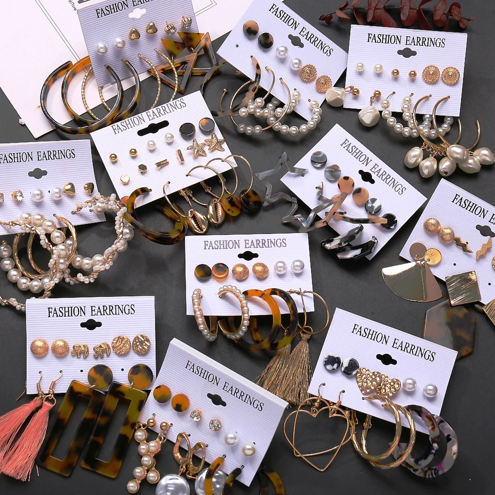 Женские акриловые серьги подвески с жемчугом набор серег кисточками в богемном