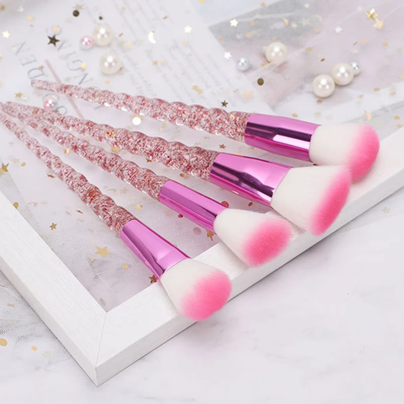 

10 Makeup Brush Unicorn Diamond Crystal Handle Spiral Pattern Set Beginner Beauty Tools Loose Paint Bevel Trimming Blush Flame