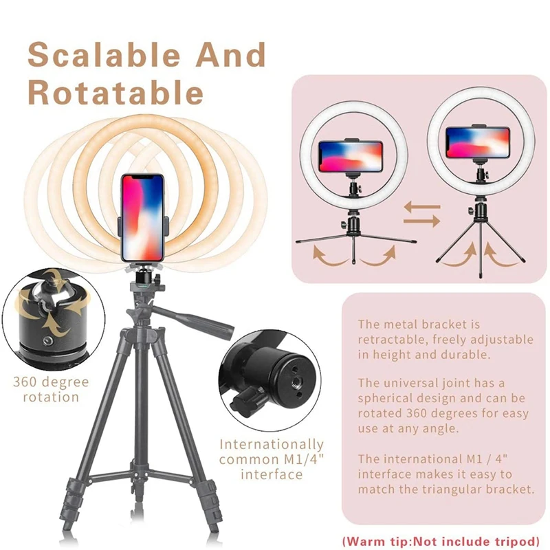 Светодиодный кольцевой светильник 10 дюймов со штативом для прямой трансляции и