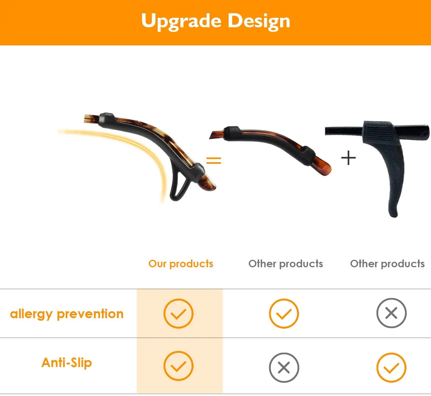 Заушники для очков противоскользящие силиконовые солнцезащитных дужек черные