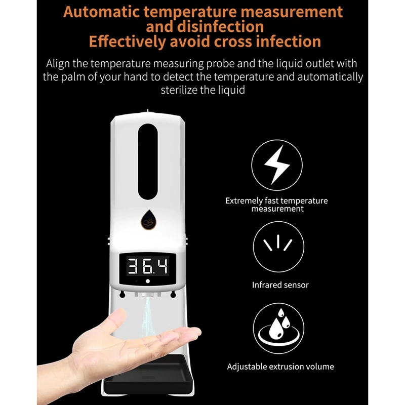 

1000Ml K9 Pro Wall-Mounted Thermometer with Soap Dispenser,with Alarm,for Use in Offices,Schools and Communities