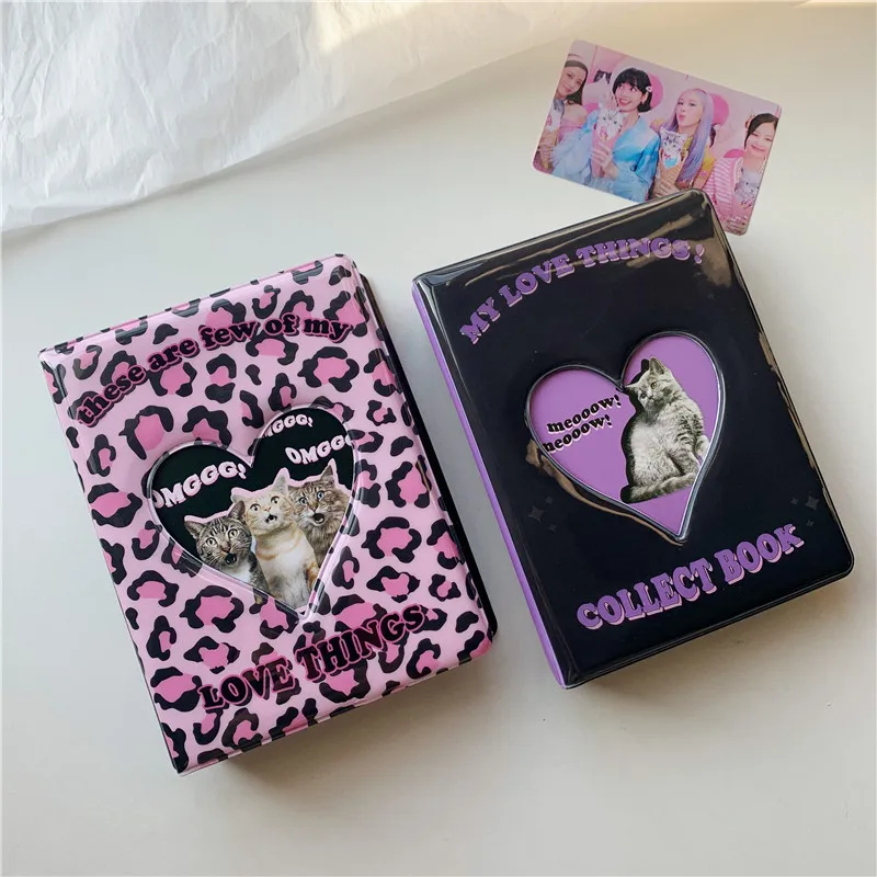 

2021 New 3 Inch 80 Pockets Photo Album Cartoon Hollow Heart Pink Leopard Picture Storage Mini Scrapbooking Case Kids Children
