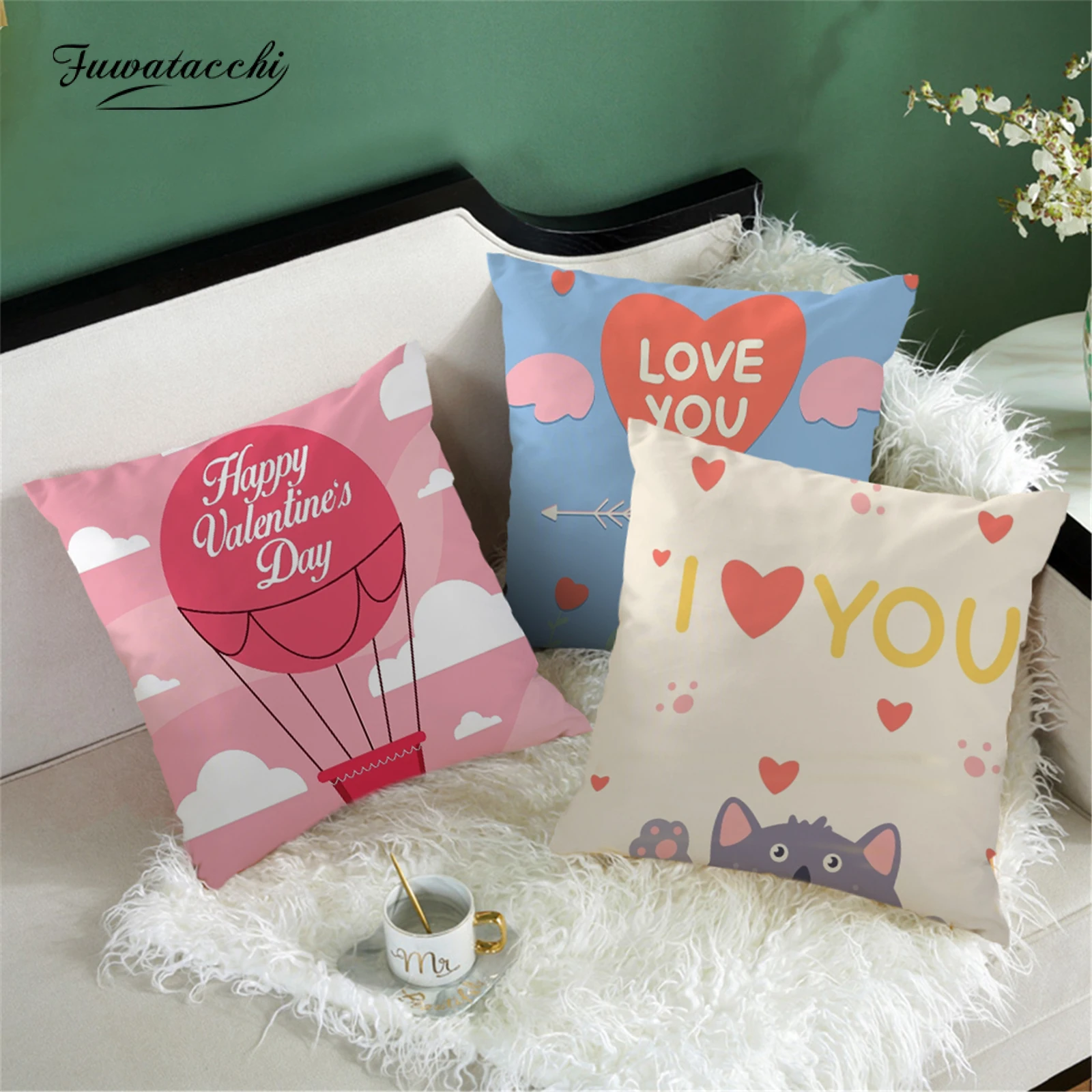 

Fuwatacchi Valentine's Day Pink Pillowcase Bedroom Decorative Linen Cushion Cover Pillows Decor Home Polyester Pillow Case 45X45