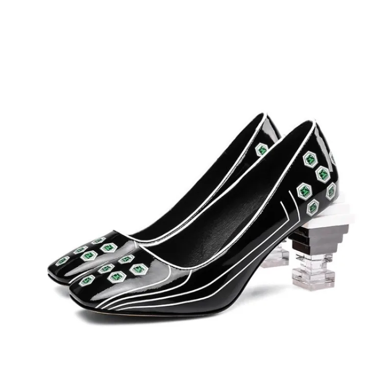 Женские модельные туфли из натуральной кожи лодочки с квадратным носком