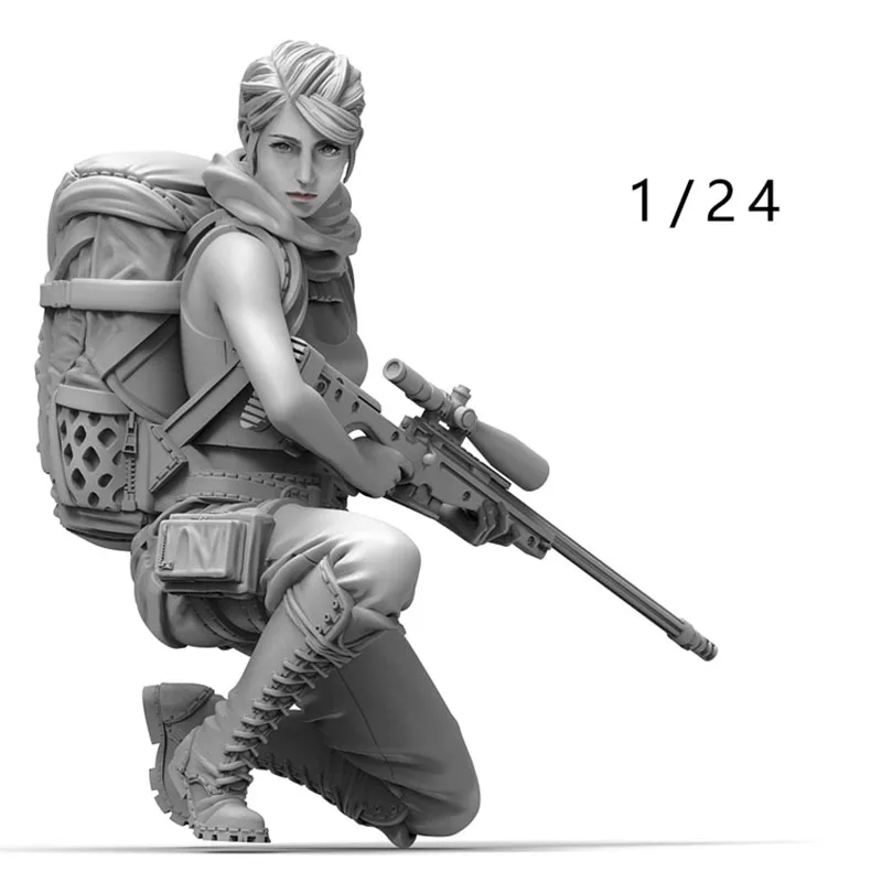 

1/24 Sniper Female Gunner Squatting Figure Resin Figure Model 676