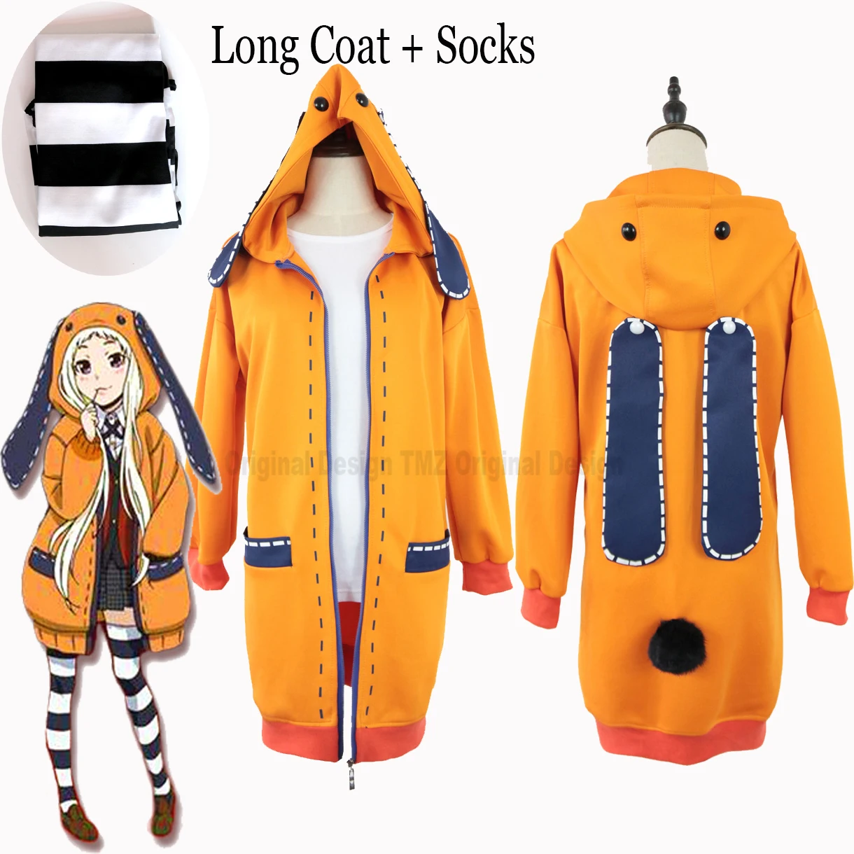 

Костюм для косплея аниме KKakeguruiii Женский оранжевый с капюшоном, куртка на молнии, пальто, носки