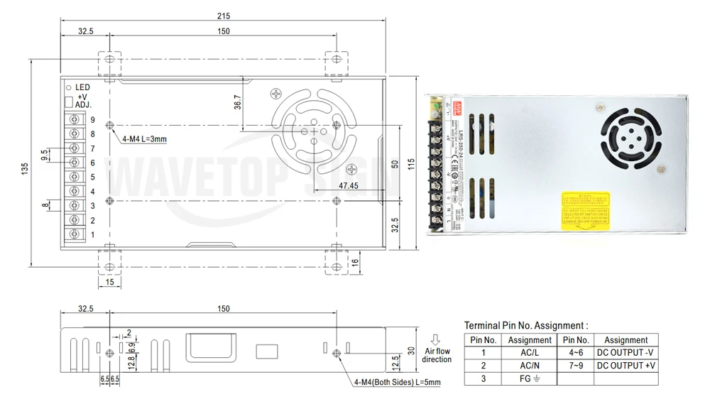 WaveTopSign Meanwell LRS-350 импульсный источник питания DC 5 в 12 В 24 в 36 в 48 в использовать для ЧПУ гравировальный станок