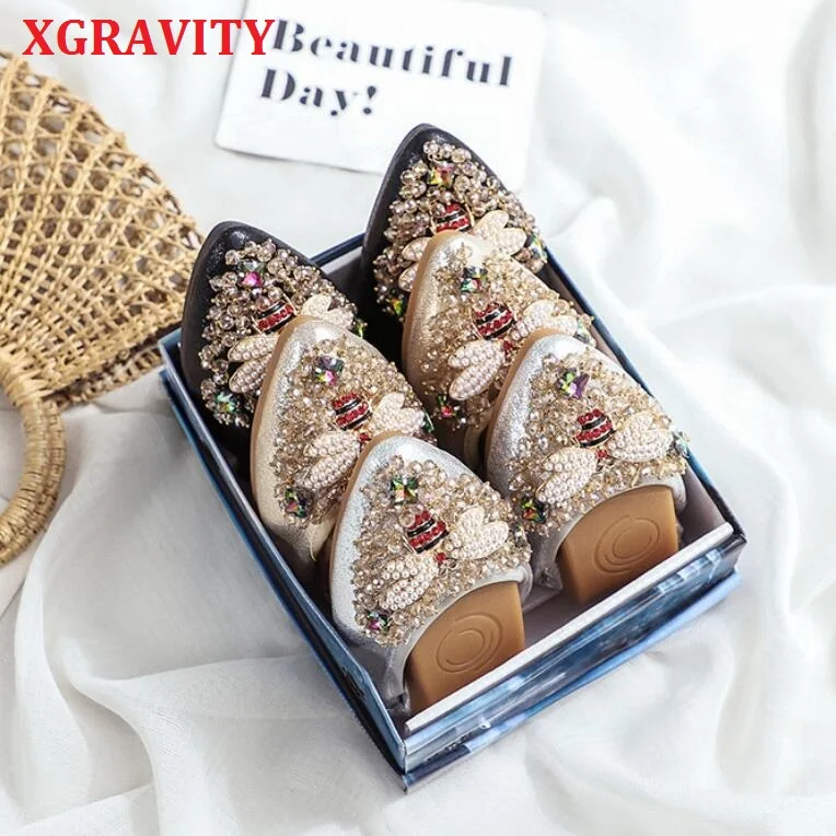 Женские туфли на плоской подошве XGRAVITY элегантные и удобные со стразами большие