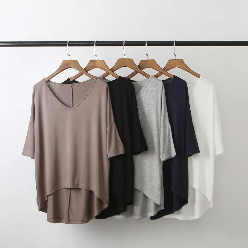 

Summer Fashion Bat Sleeve T-shirt Female Casual V Neck Solid Large Size Loose T Shirt Women Modal Loose Undershirt Ladies Tops