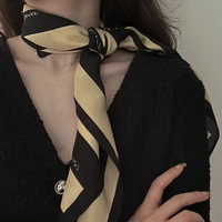 lunadolphin fashion women square scarf 70x70cm black beige striped chiffon silk feeling office lady headband small bandana