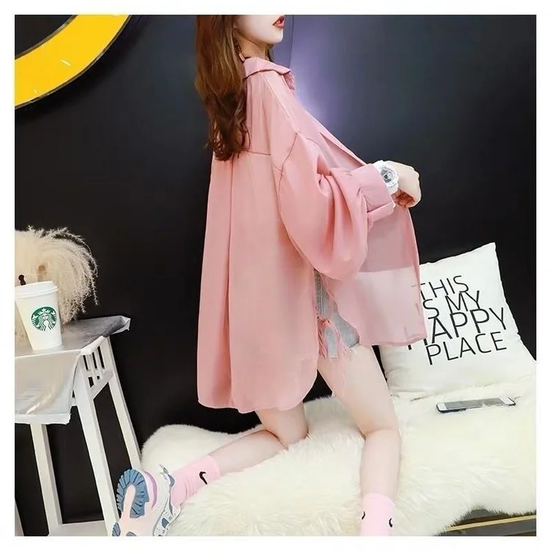 

Shirts Women Breathable Purple Loose Fit Long Sleeve Sun-protective Korean Style Chic Summer Leisure Comfortable Thin Blouse X83