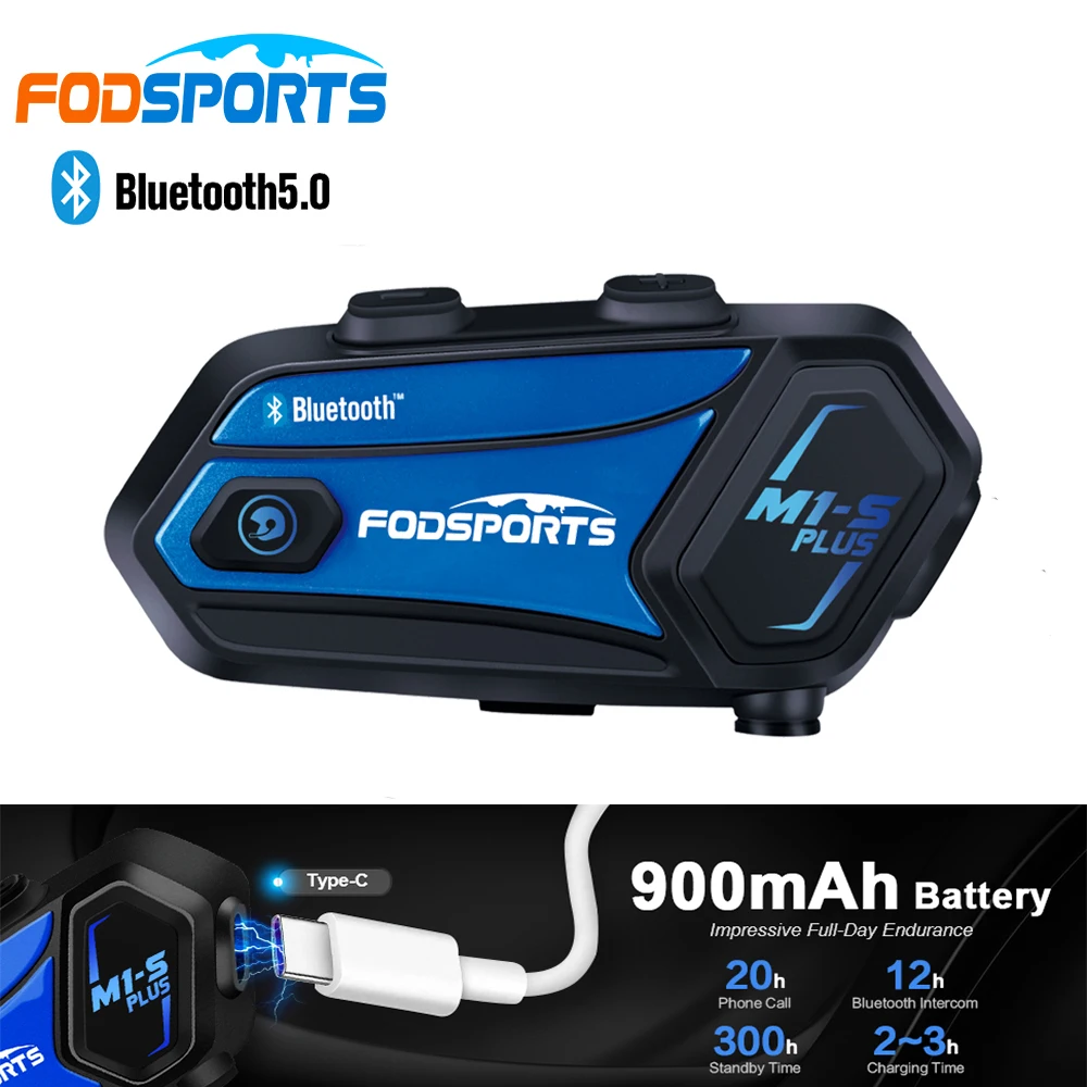 Fodsports M1-S Plus Intercomunicador Moto for 8 Riders 2000M Music Sharing FM Radio Intercom Motorcycle Helmet Bluetooth Headset