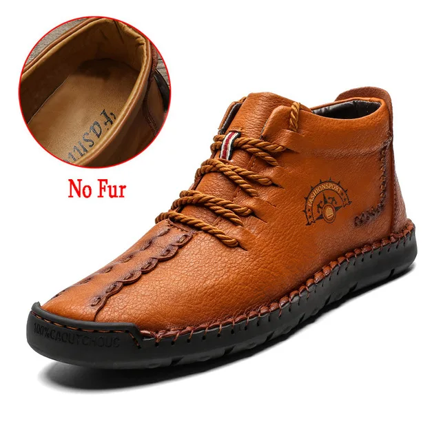 No Fur Red Brown Брендовые зимние мужские ботинки; теплые мужские зимние ботинки из толстого плюша; водонепроницаемые мужские ботильоны на шнуровке; Осенняя мужская повседневная обувь - Color: No Fur Red Brown