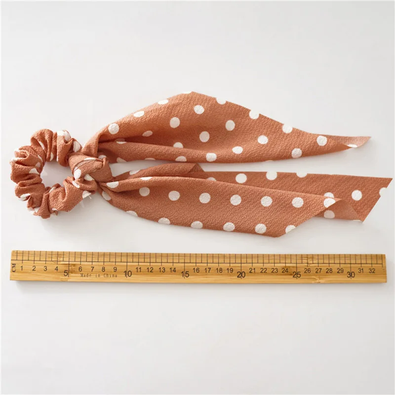 New Fashion Sweet Scrunchie Women Ribbon Elastic Hair Bands Print Dots Bow Scarf Hair Rubber Ropes Girls Hair Accessories
