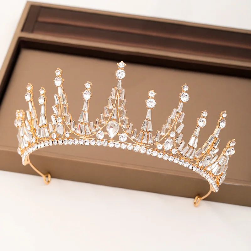 

Temperament Geometry Queen Rhinestone Crown High-end Alloy Pageant Diadem Headpiece Bride Wedding Hair Accessories LXH