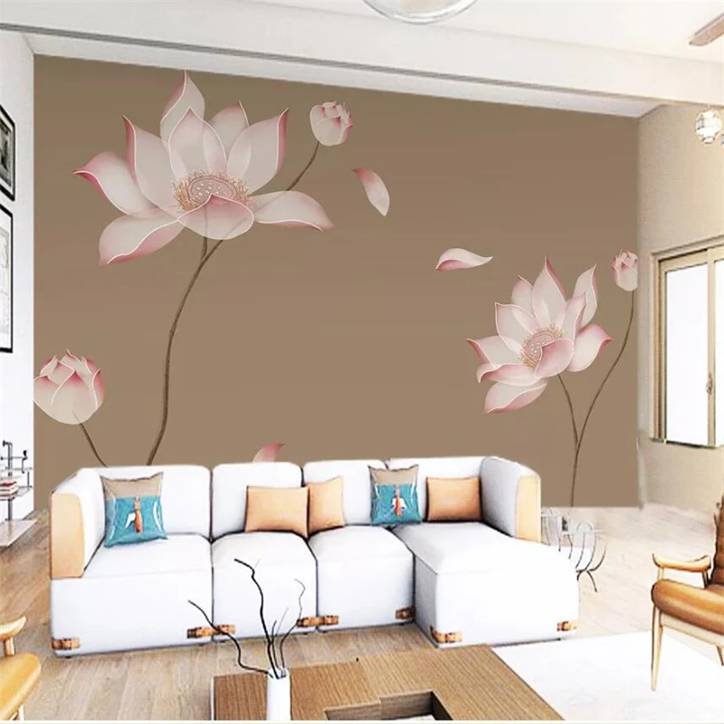 

beibehang Customized large murals, stylish home decoration, red lotus, hand-painted Chinese meticulous painting, wall wallpaper