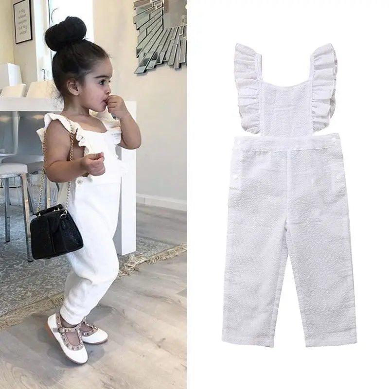 

New Infant Kids Baby Girl Toddler Summer Clothes Backless Overalls Ruffled Playsuit Solid Casual Sunsuit 1-6T Overalls for Kids