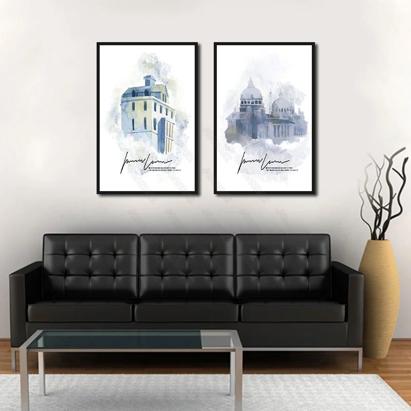 

European painted high building construction white background living room decoration poster wall wallpaper furniture art