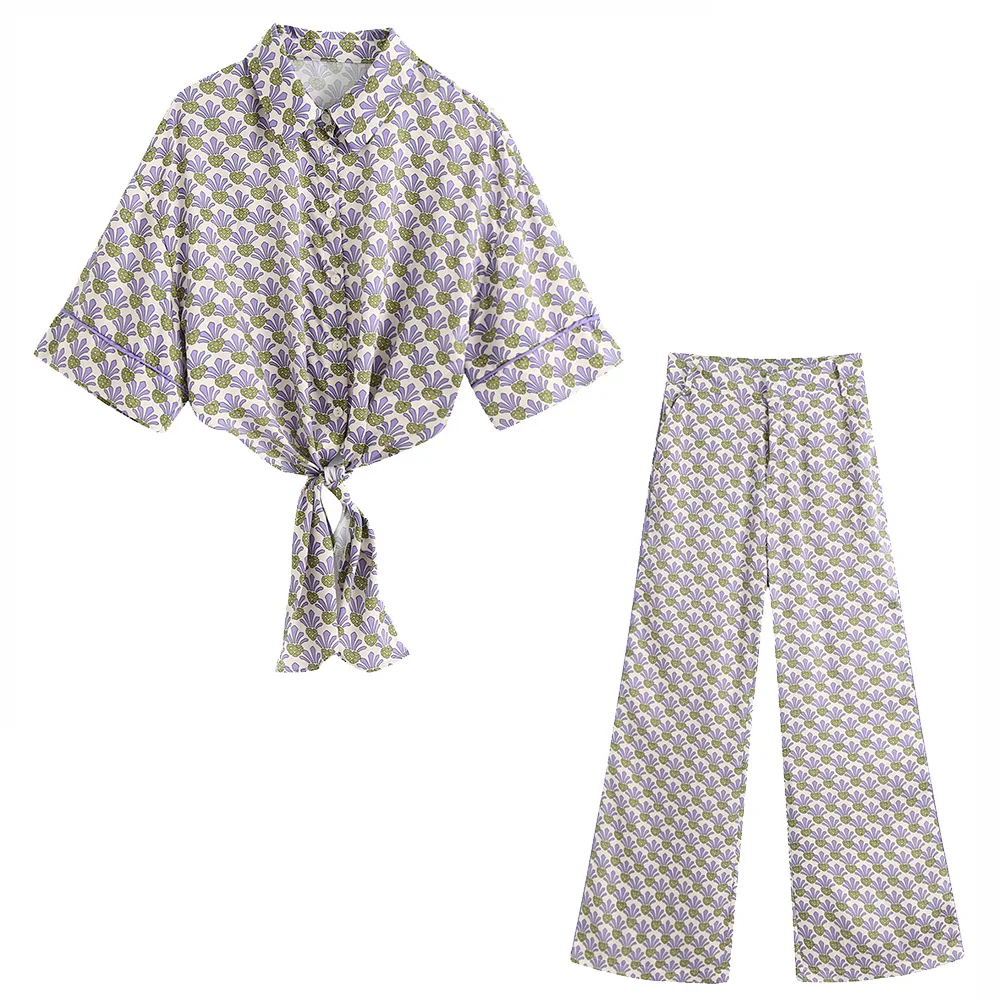 Весна 2020 новинка Женский комплект из 2 предметов с принтом бантом отложным