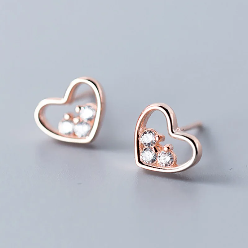 Trusta 925 пробы серебряные ювелирные изделия модные милые миниатюрные 8 мм X 7 мм полые серьги-гвоздики в форме сердца подарок для девочек, детей, леди DS514 - Окраска металла: G3128 Rose Gold