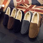 Кожаные мужские мокасины, зимние ботинки на плоской подошве