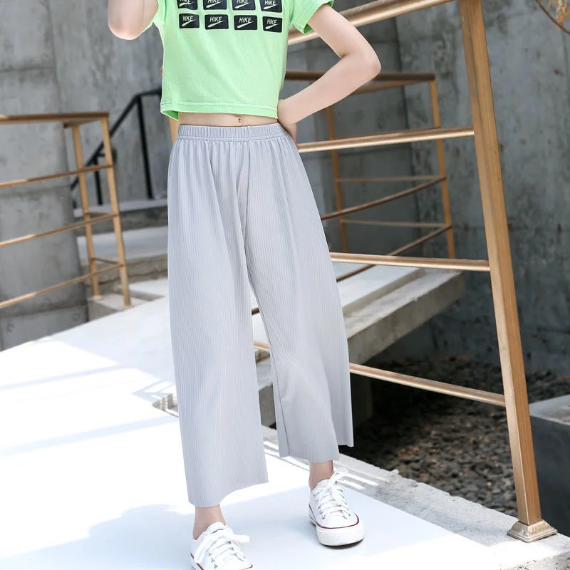 

Solid Wide Leg Pants Elastic Waist Loose Trousers for 3-13 Years Old Spring and Autumn All-match Kids Clothes Girl's Summer Pant