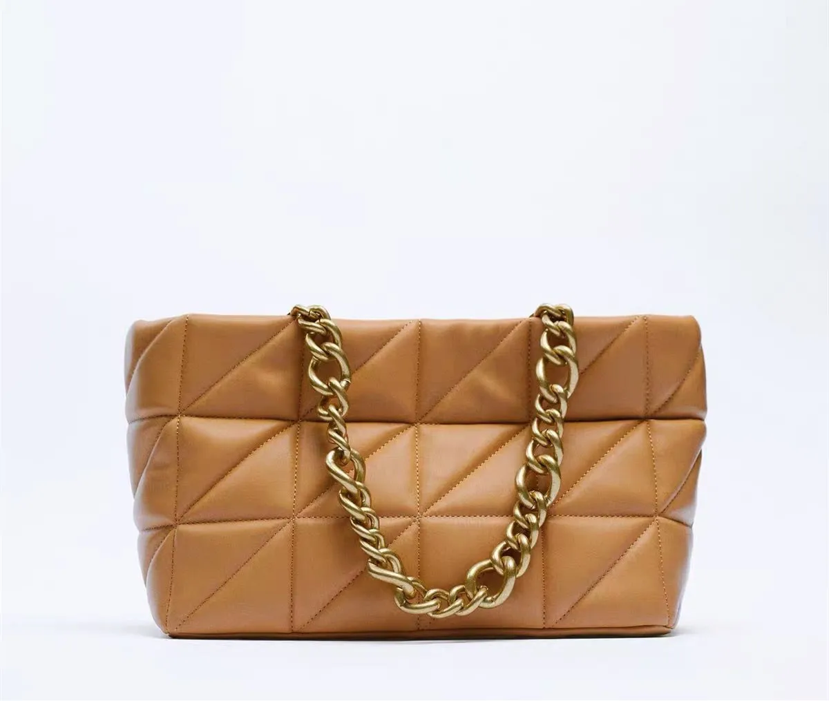 

Vintage Women Shopper Bags Big Chain Plaid Shoulder Hand Bags Diamond Lattice Tote Bag Female Luxury Soft Leather Crossbody Bag