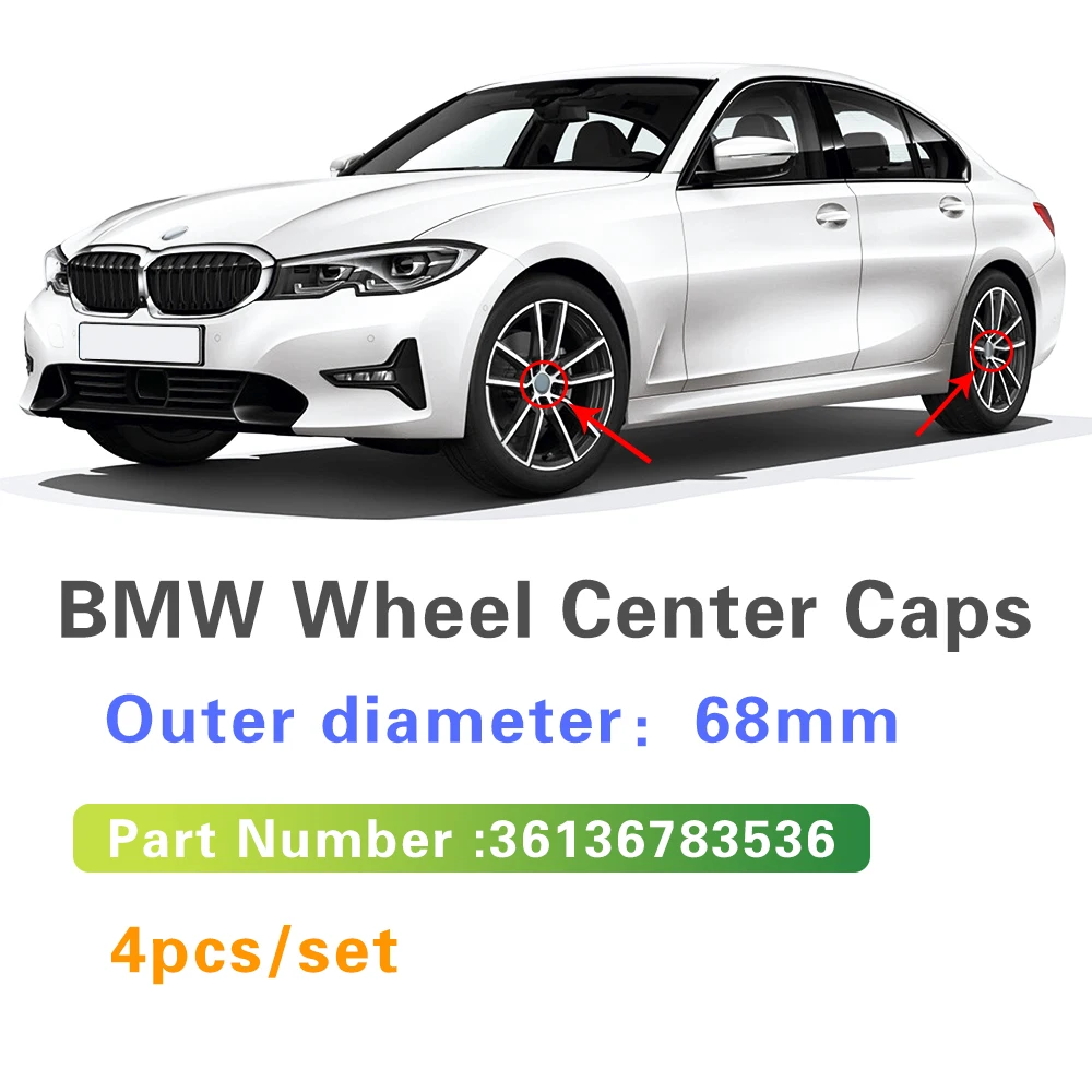 

4 Pcs 68mm Car Wheel Center Hub Cap Cover For BMW E49 E90 F10 E60 F30 E39 E36 F20 E87 G30 E84 E70 F15 E71 F16 E91 E93 E61 M5 E63