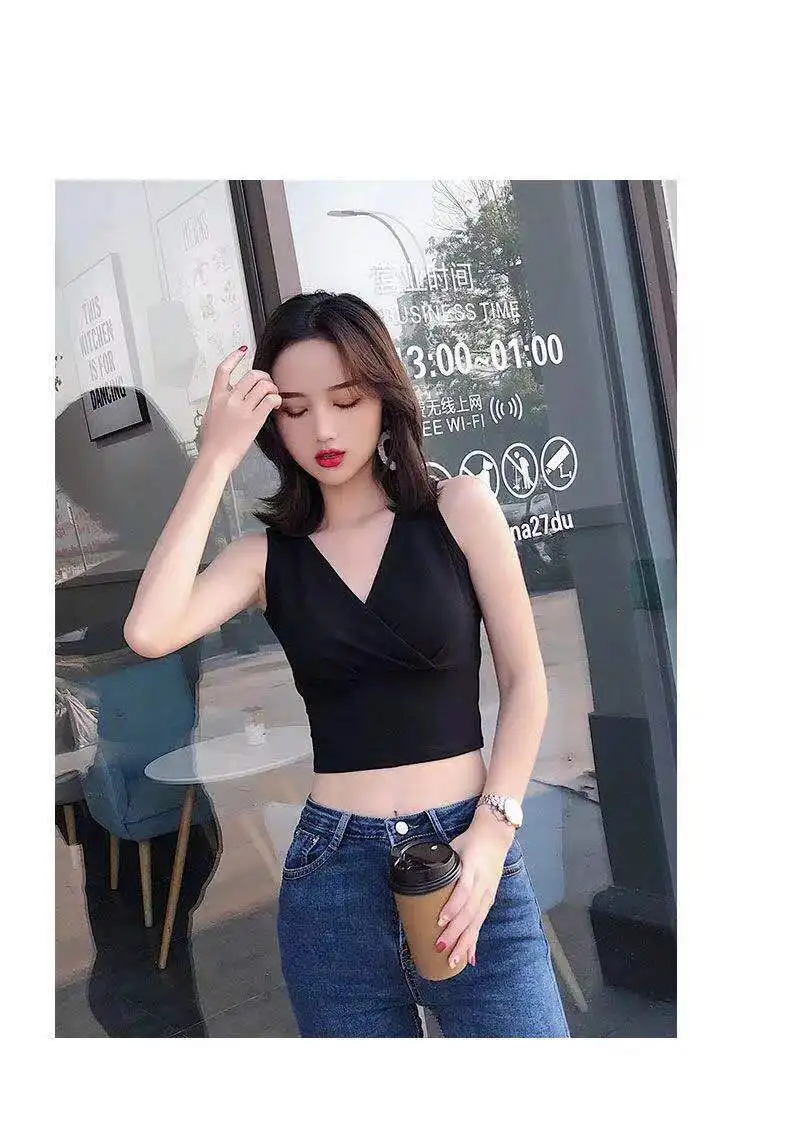 

Japan and South Korea show navel ultra-short careful machine tight-fitting high waist leak belly bottoming shirt sexy camisole s