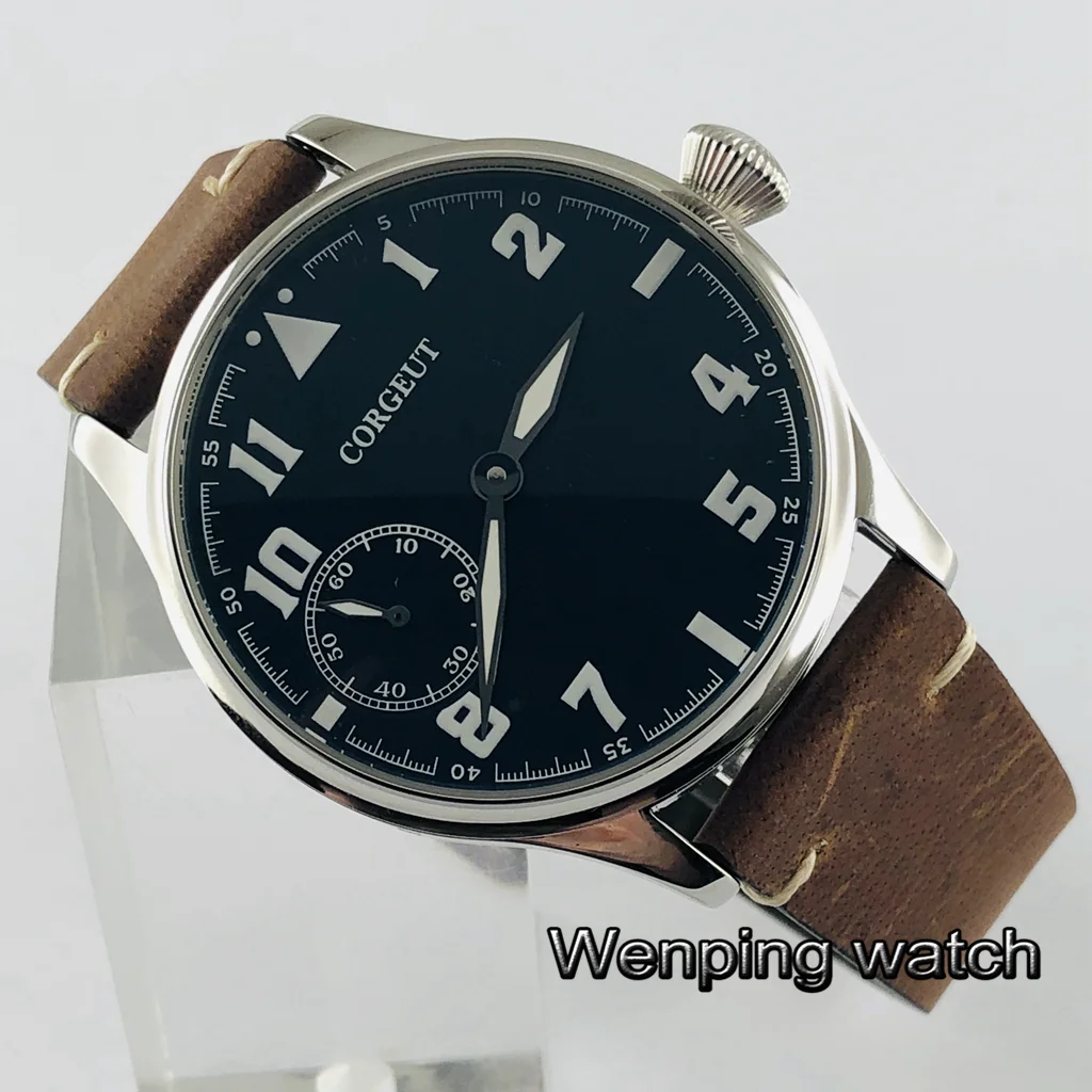 Мужские светящиеся часы с серебристым корпусом и кожаным ремешком 44 мм | Наручные