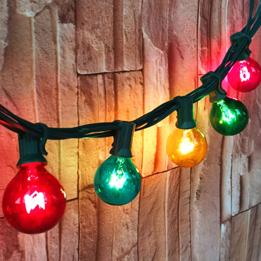 Outdoor Colored String Light G40 Globe Bulbs Hanging Black Wire Christmas Fairy Garland For Patio Backyard Deck Tree Party | Лампы и