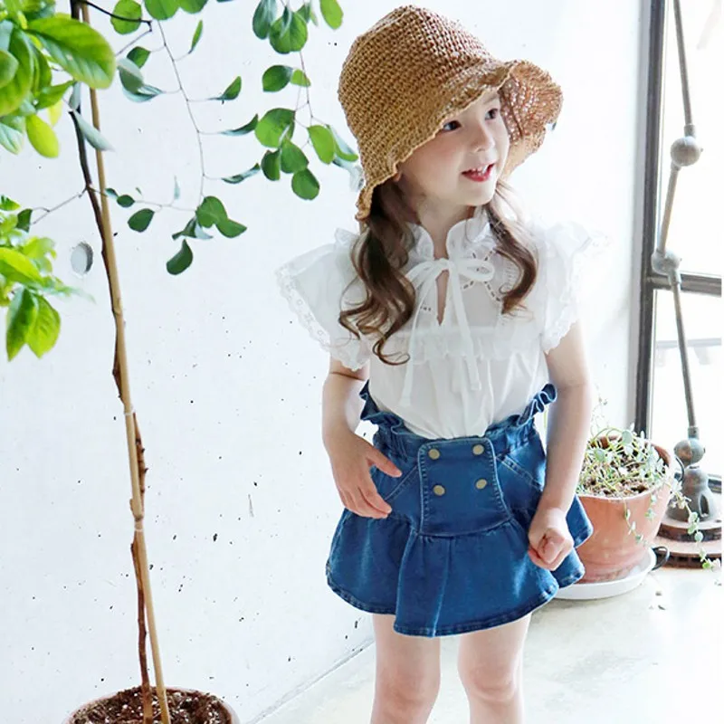 Кружевные рубашки для маленьких девочек милые корейские топы с короткими