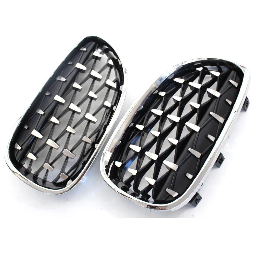 

1 Pair For BMW 5 Series E60 2004-2009 Meteors Kidney Front Middle Grille Auto Racing Grille Racing Grills Gloss Black / Silver