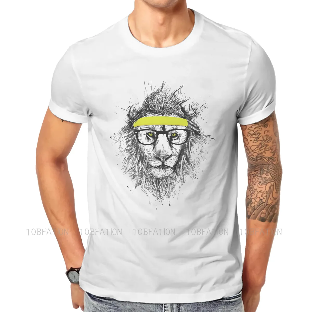 

Lion Stronge TShirt for Men Hipster lion (light background) Basic Casual Tee T Shirt High Quality Trendy Loose