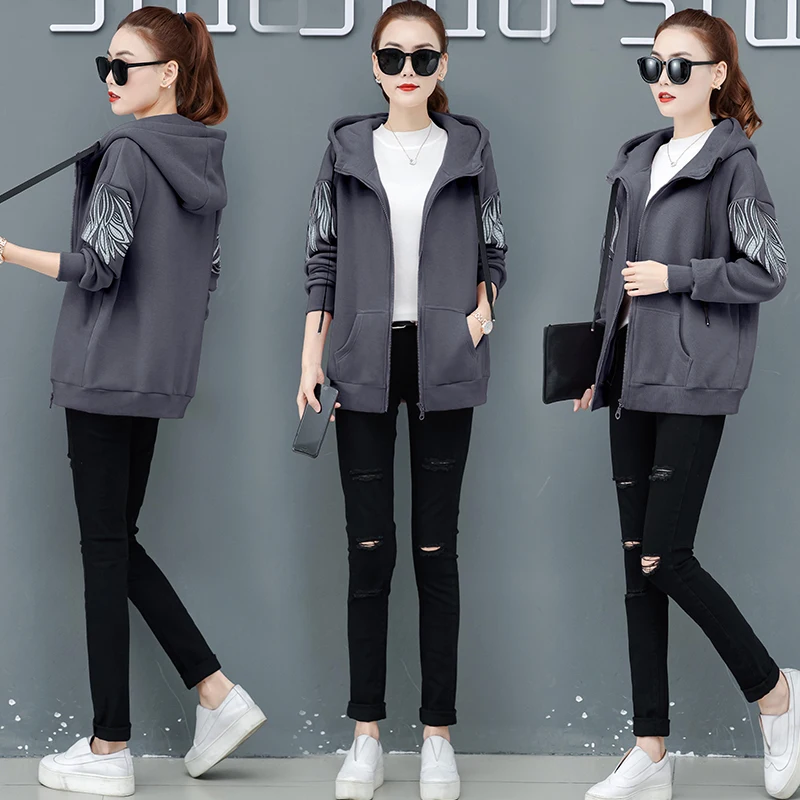 

Fleece New Winter Loose Big Yards Velvet Thickening Leisure Hooded Zipper Coat Women Casual Hoodies Overcoat Outwear Leisure