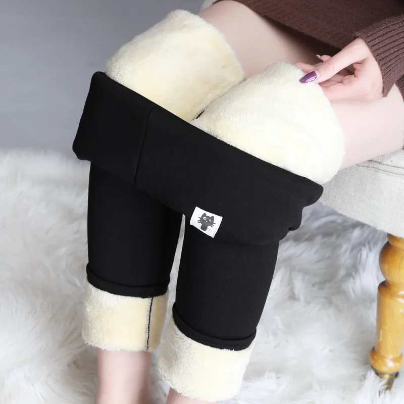 

ASHEYWR Women Winter Leggings Plus Velvet Super-Thick Hight Waist Keep Warm Legging Female Solid Elastic Slim Leggings Pants