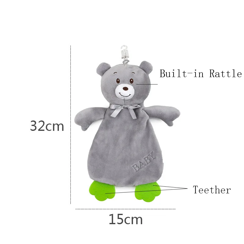 

Newborn Appease Towel Accompany Cartoon Plush Animals Baby Plush Doll with Teether Soft Washable Infant Toys with Rattle