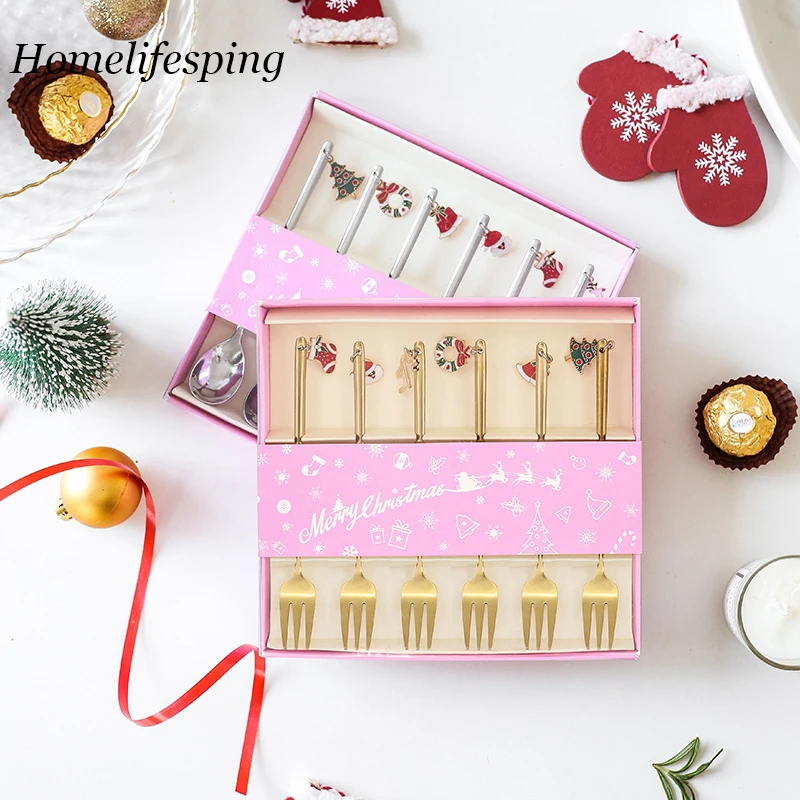 

Christmas Coffee Spoon & Fork Sets Coffee Stirring Spoon Creative Dessert Tea Spoon Shovel Christmas Gift Box Dessert spoon