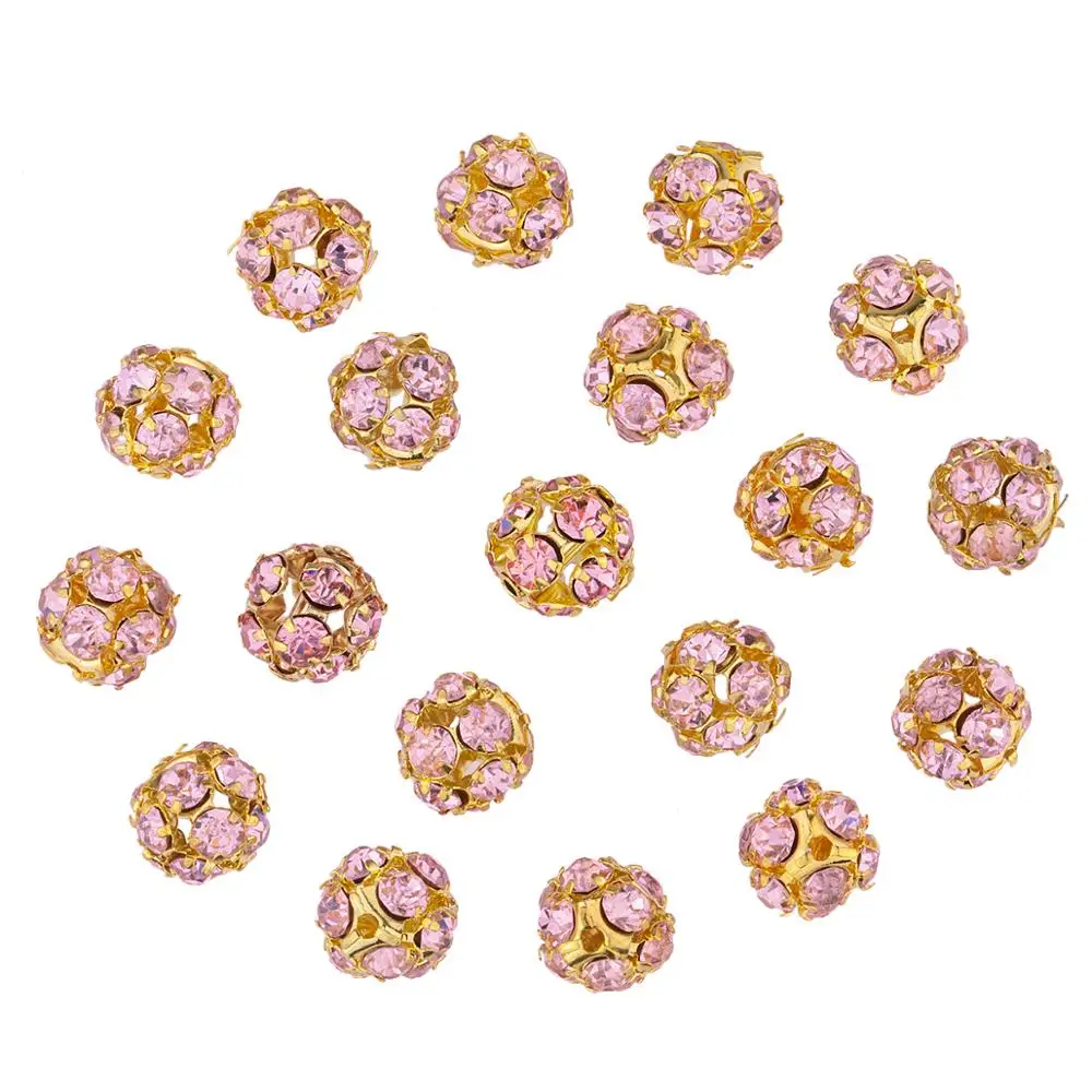 

TUMBEELLUWA 1Lot/20pcs 10mm Crystal Rhinestone Loose Round Ball Beads Gold Color Spacer Charm Beads for DIY Jewelry Making