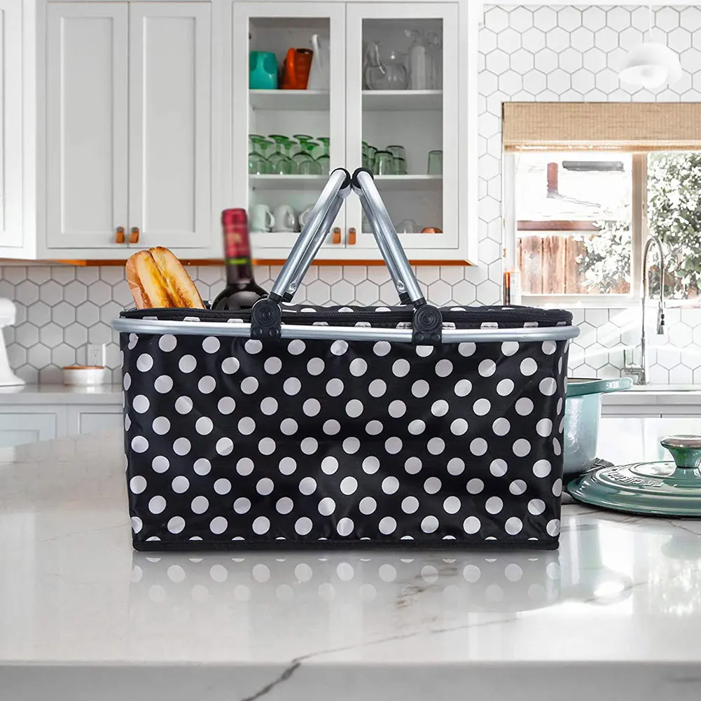 

Foldable Picnic Basket Portable Oxford Cloth Large Capacity Camping Insulated Lunch Bag Fruit Food Box Kitchen Orginazer