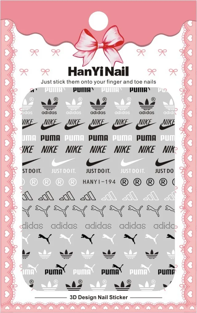 3 листа 3D наклейки для ногтей дизайн ультратонкий Логотип Торговая марка Gummed