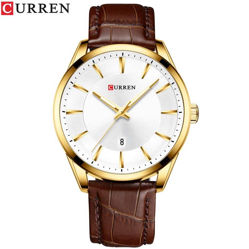 white watch CURREN черные золотые модные повседневные кварцевые часы, мужские часы кожаный ремешок в деловом стиле военные наручные часы Relojes часы мужские - Цвет: white watch