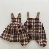 baby clothes brother and sister matching clothes spring boys romper plaid toddler girls dress baby jumpsuit cotton overalls 0 2y