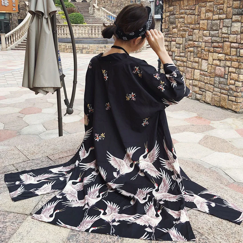 Длинные Стиль Женская японская мода кардиган солнцезащитный крем Haori пальто