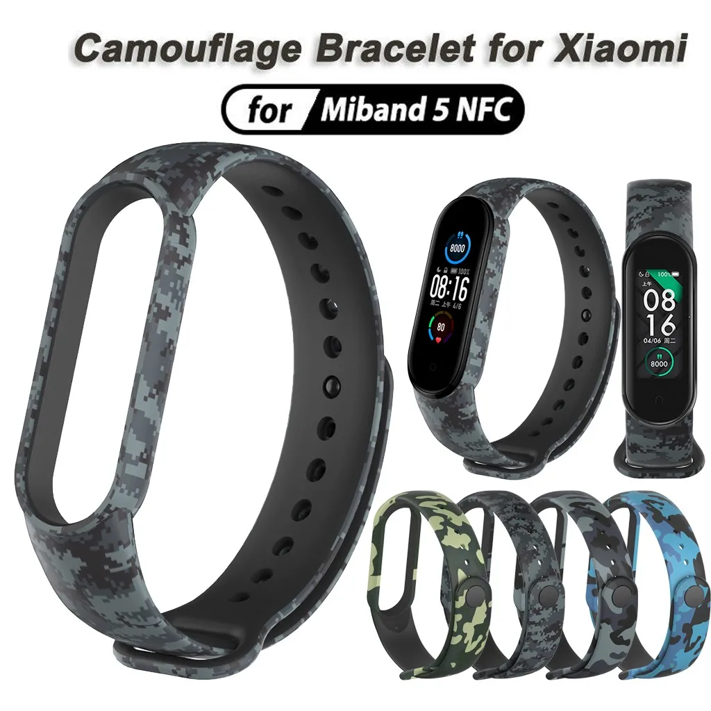 Браслет из силикагеля для часов Xiaomi Mi Band 5 Смарт часы с камуфляжным принтом мягкий