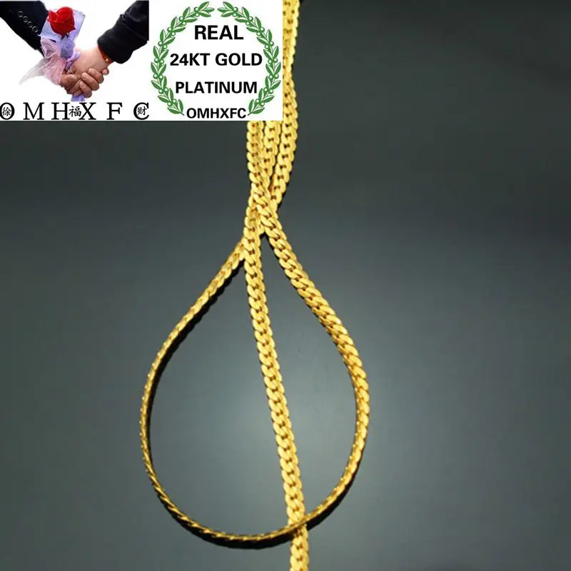 

OMHXFC Wholesale European Fashion Man Male Party Wedding Gift Long 45cm Wide 3mm Flat Figaro Real 24KT Gold Chain Necklace NL66