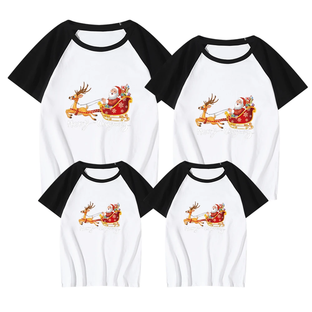 

New Christmas Disney Family Tshirt Cartoons Graphic Cotton Santa Claus T-Shirt Women Clothes Baby Girl O-Neck Female Soft