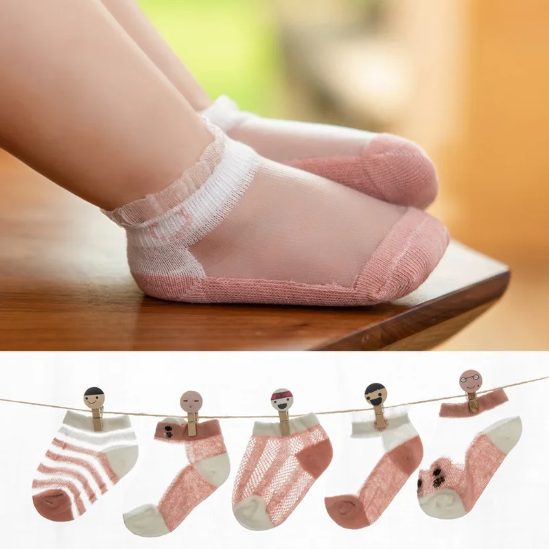 

5pairs/Lot New Korean Baby Style Boat Sock Girls Boys Ultra-thin Cotton Cute Cartoon Hollowed Out Infants Young Socks 0-8years
