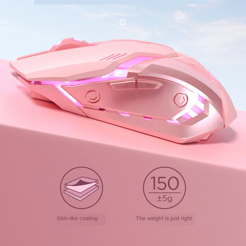 Беспроводная игровая мышь Girl Cute Pink Game перезаряжаемая 2400DPI RGB-подсветка Bluetooth